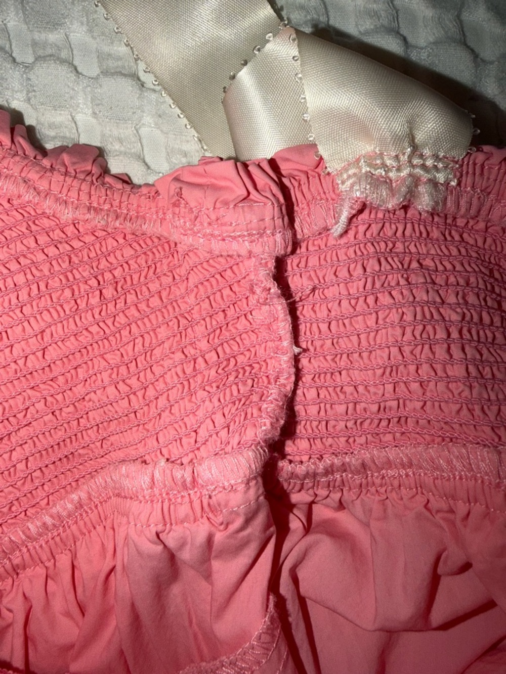 Lovelo Pink Smocked Tiered Midi Dress with Ribbon Straps - Picture 9 of 10